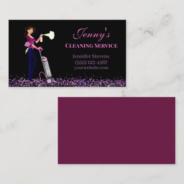 Cute Sparkle Maid Cleaning Service Business Card (Front/Back)