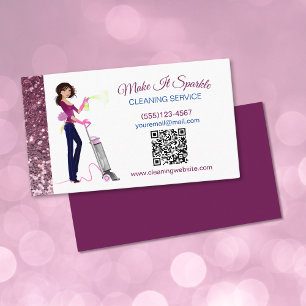 Cute Sparkle Maid Cleaning Service QR Code Business Card