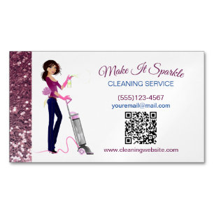 Cute Sparkle Maid Cleaning Service QR Code Magnetic Business Card
