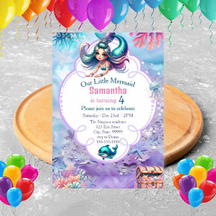 Cute Sparkle Mermaid Birthday Invitation