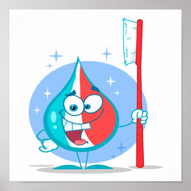 cute sparkle toothpaste character with toothbrush. poster (Front)