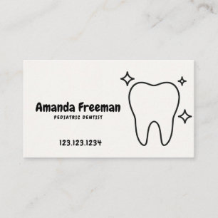Cute Sparkling Tooth Line Art Pediatric Dentist Appointment Card