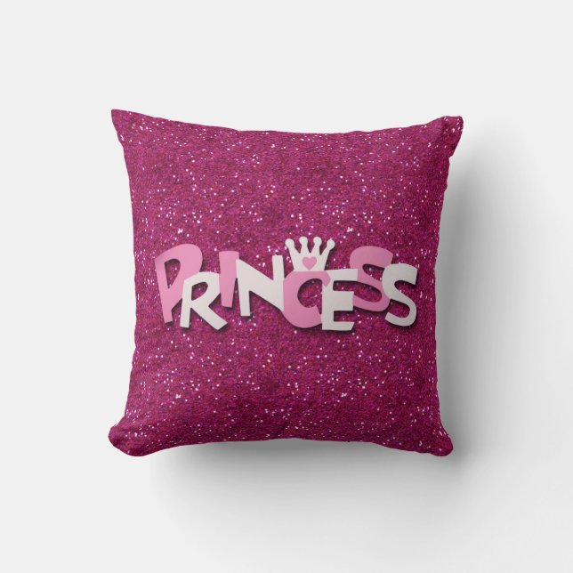 Cute Sparkly Hot Pink Princess Glitter Cushion (Front)