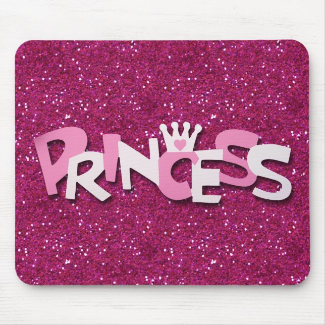 Cute Sparkly Hot Pink Princess Glitter Mouse Mat (Front)