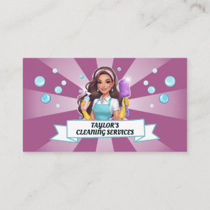 Cute Sparkly Maid House Cleaning Service Business Card
