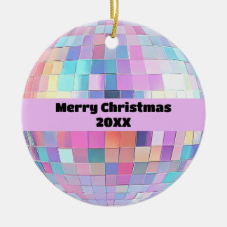 Cute Sparkly Pink & Rainbow Disco Ball Christmas Ceramic Tree Decoration