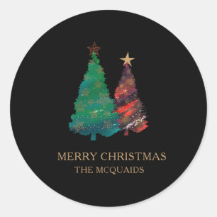 Cute Sparkly Watercolor Christmas Tree Classic Round Sticker