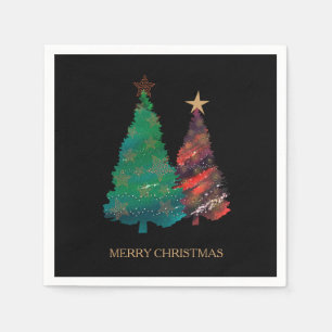 Cute Sparkly Watercolor Christmas Tree Napkin