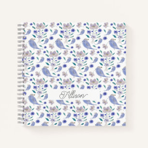 Cute Sparrow And Blue Flower Hat Notebook