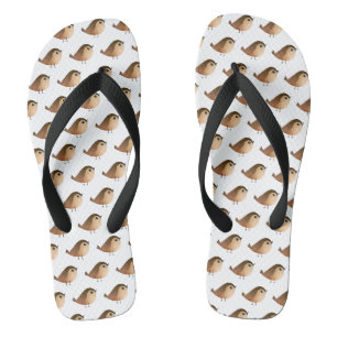 Cute Sparrow Bird Cartoon Flip Flops