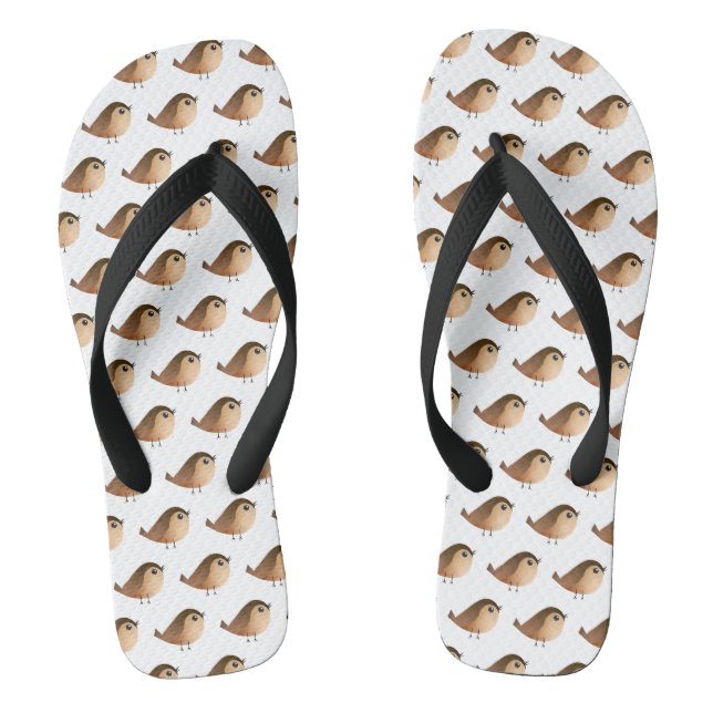 Cute Sparrow Bird Cartoon Flip Flops (Footbed)