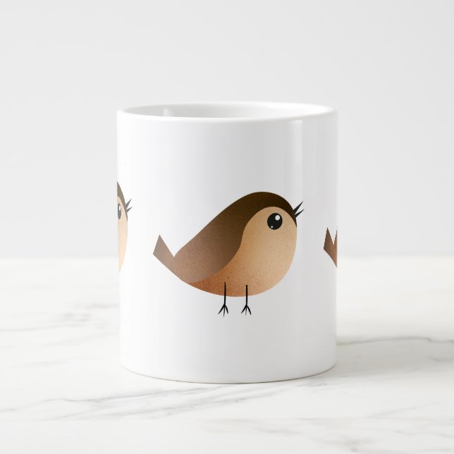 Cute Sparrow Bird Cartoon Large Coffee Mug (Front)