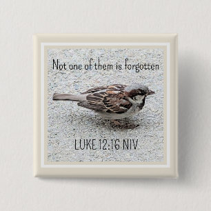 Cute Sparrow Bird Photo Bible Verse Simple Tan 15 Cm Square Badge