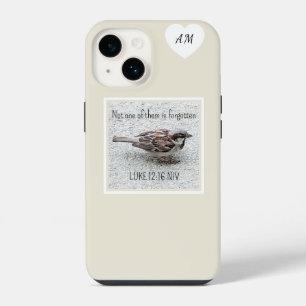 Cute Sparrow Bird Photo Bible Verse Simple Tan    iPhone 14 Case
