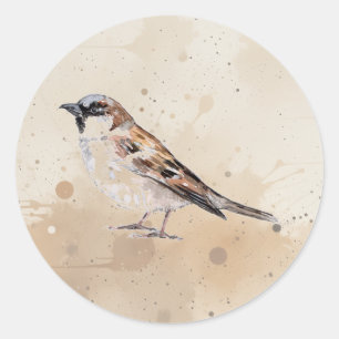 Cute Sparrow Bird Watercolor Animal Art Classic Round Sticker