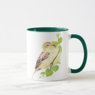 Cute Sparrow Bird & Watercolor Nature  Mug