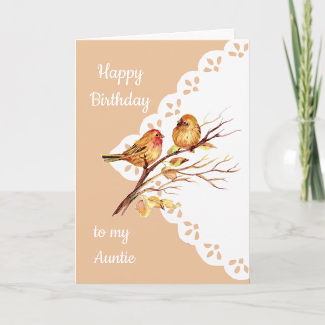 Cute Sparrow Birds Love Aunties Birthday Card (Front)