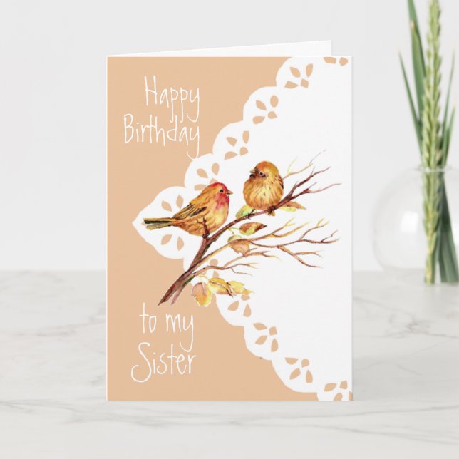 Cute Sparrow Birds Love Sister Birthday Card (Front)