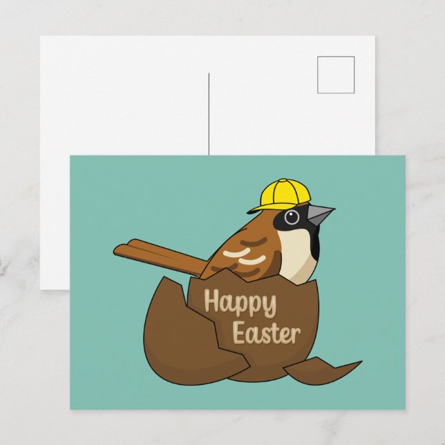Cute Sparrow Chocolate Egg Happy Easter Holiday Postcard (Front/Back)