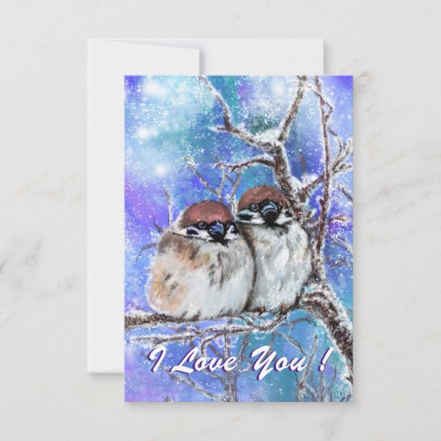 Cute Sparrow Couple In Winter Valentine's Day Card (Front)