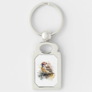 Cute sparrow in watercolor key ring