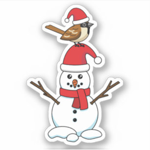 Cute Sparrow on Snowman
