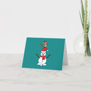 Cute Sparrow on Snowman Card