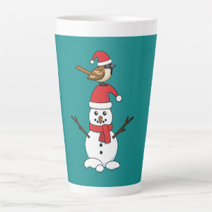 Cute Sparrow on Snowman Latte Mug