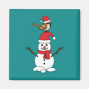 Cute Sparrow on Snowman Magnet