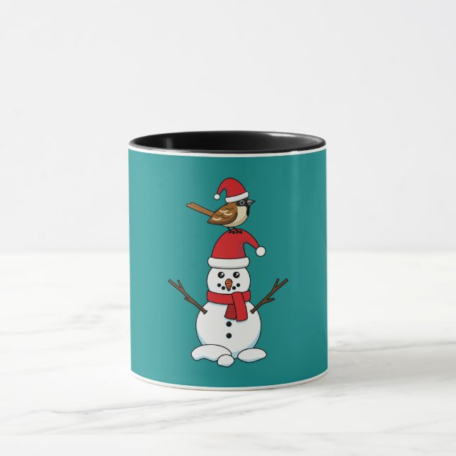 Cute Sparrow on Snowman Mug (Center)