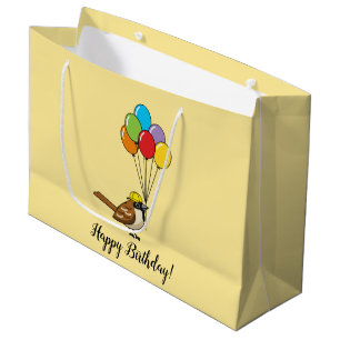 Cute Sparrow with Balloons Birthday   Personalise Large Gift Bag