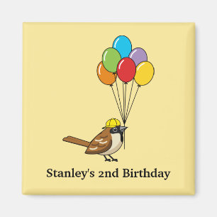 Cute Sparrow with Balloons Birthday Personalise Magnet