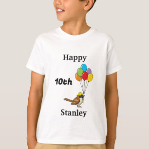 Cute Sparrow with Balloons Birthday Personalise T-Shirt