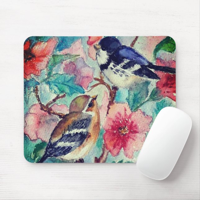 Cute Sparrows Spring Mouse Pad (With Mouse)