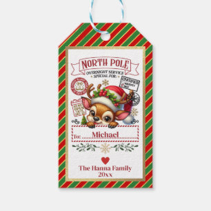 Cute Special Delivery North Pole Santa With Deer Gift Tags