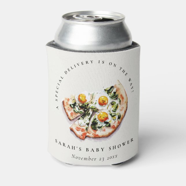 Cute Special Delivery Pizza Baby Shower Party Can Cooler (Can Back)