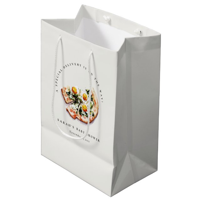 Cute Special Delivery Pizza Baby Shower Party Medium Gift Bag (Front Angled)