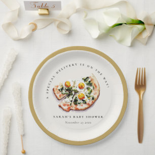 Cute Special Delivery Pizza Baby Shower Party Paper Plate