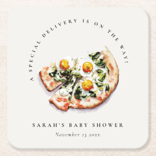 Cute Special Delivery Pizza Baby Shower Party Square Paper Coaster