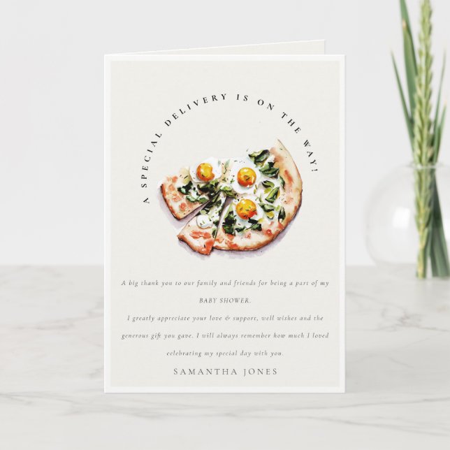 Cute Special Delivery Pizza Baby Shower Party Thank You Card (Front)