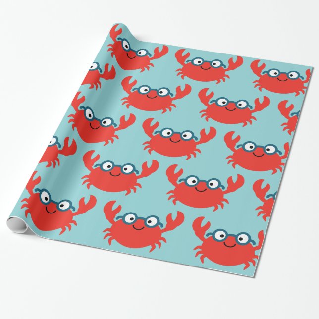Cute Specky Crab Illustration Wrapping Paper (Unrolled)