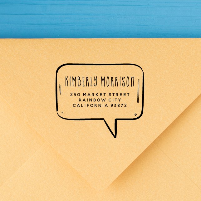 Cute Speech Bubble Handwritten Name Return Address Self-inking Stamp (Rubber Stamp Mock-up)