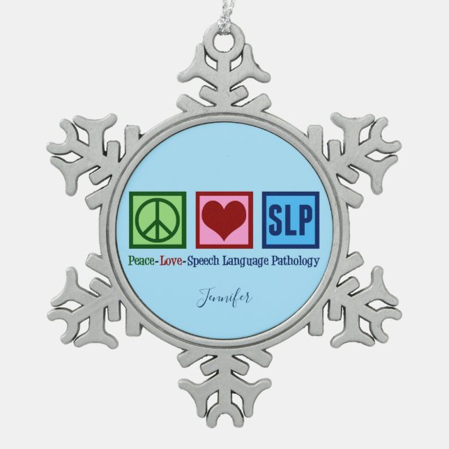 Cute Speech Language Pathology Custom Snowflake Pewter Christmas Ornament (Front)