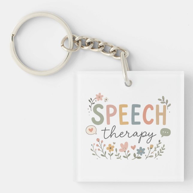 Cute Speech Therapy Floral SLP Speech Language Pat Key Ring (Front)
