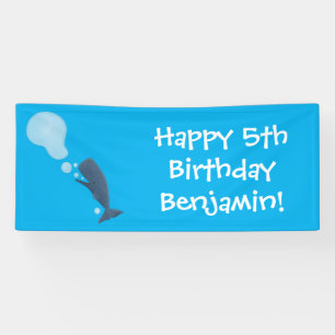 Cute sperm whale blowing bubbles cartoon banner