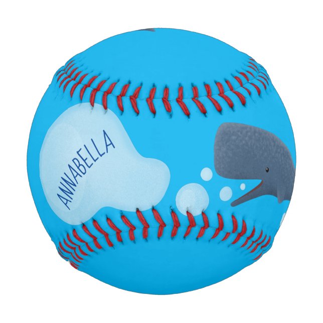 Cute sperm whale blowing bubbles cartoon baseball (Back)