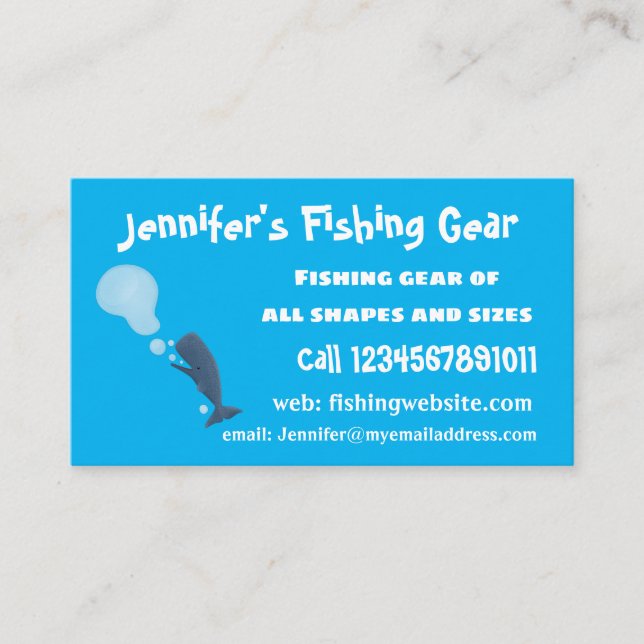Cute sperm whale blowing bubbles cartoon business card (Front)