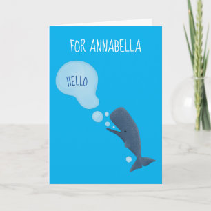 Cute sperm whale blowing bubbles cartoon card