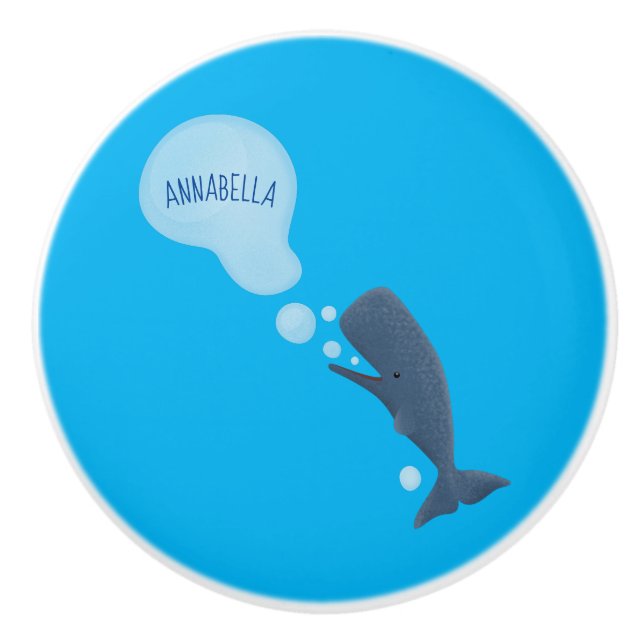 Cute sperm whale blowing bubbles cartoon ceramic knob (Front)