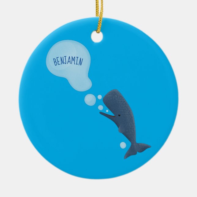 Cute sperm whale blowing bubbles cartoon ceramic tree decoration (Front)